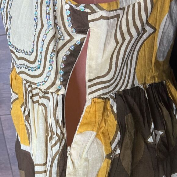 Chaudry KC Mid Century Modern Mini Babydoll/Sundress, Cream/Brown/Gold-Large-NWT - Picture 7 of 13